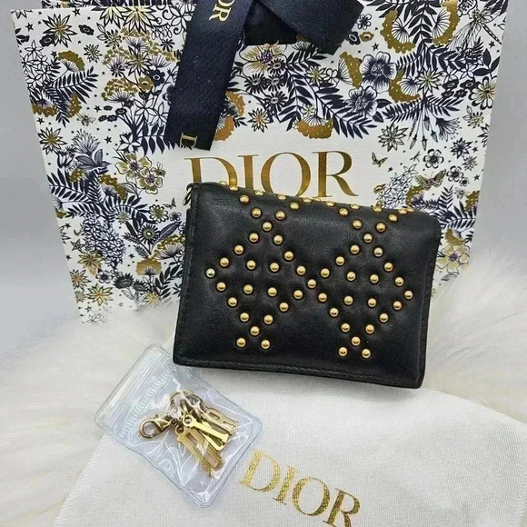 Dior Black Leather Studded Flap Card Holder - Picture 16 of 16